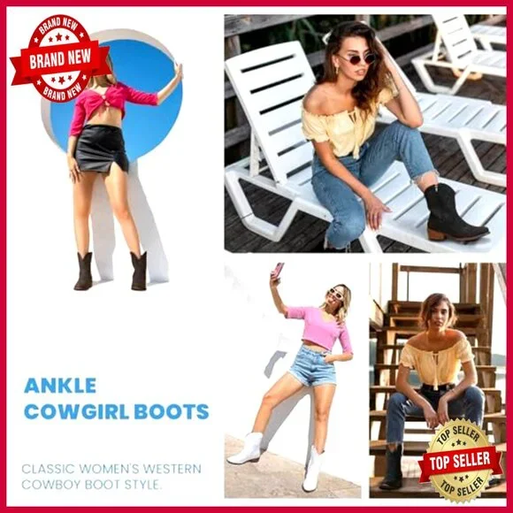 Western Cowgirl Ankle Boots Square Toe Zipper Casual Classic Block Heel - Picture 3 of 7